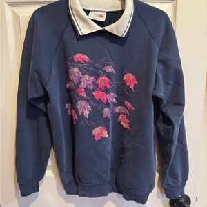 Navy Sweatshirt with Pink Leaf Design